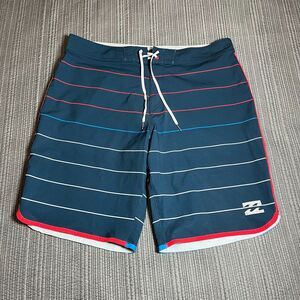 Billabong Platinum X 73 Men’s Boardshorts Size 34 Blue Striped Stretch Surf Swim